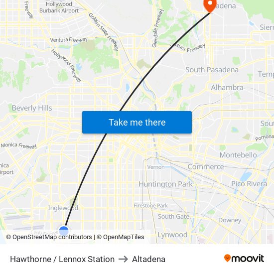 Hawthorne / Lennox Station to Altadena map