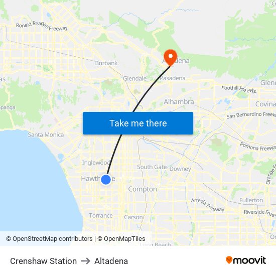 Crenshaw Station to Altadena map