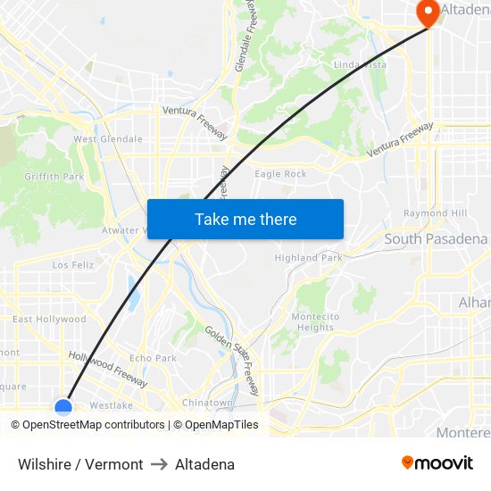 Wilshire / Vermont to Altadena map