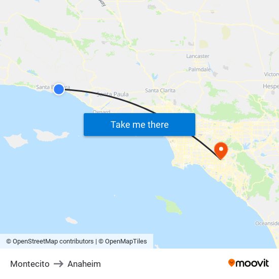 Montecito to Anaheim map