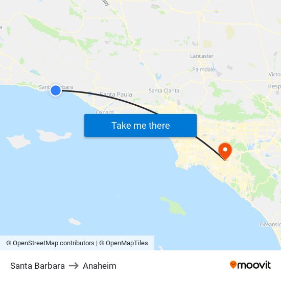 Santa Barbara to Anaheim map
