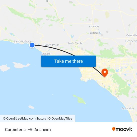 Carpinteria to Anaheim map