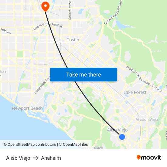 Aliso Viejo to Anaheim map