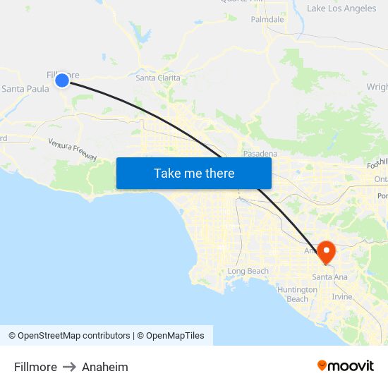 Fillmore to Anaheim map