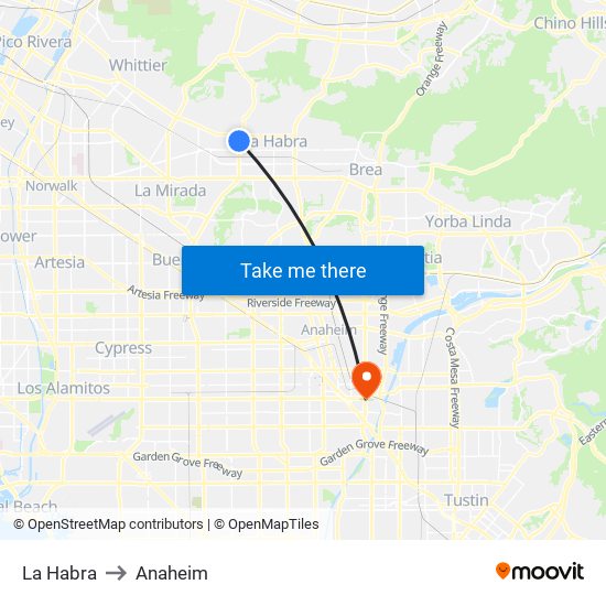 La Habra to Anaheim map