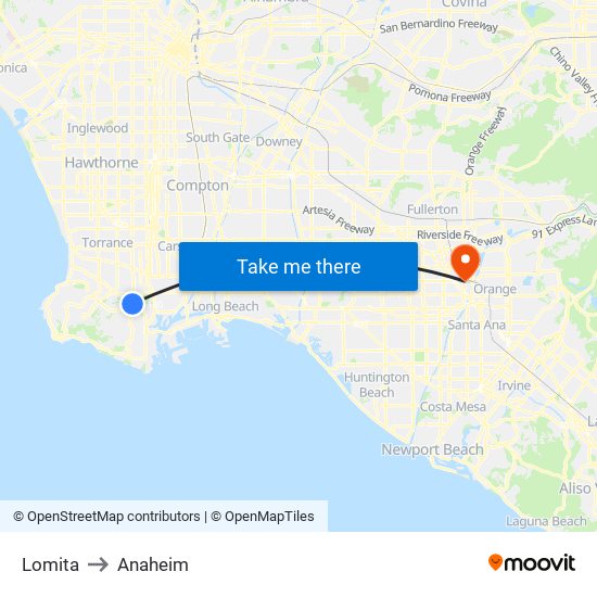Lomita to Anaheim map