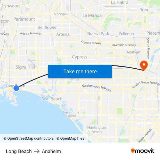 Long Beach to Anaheim map