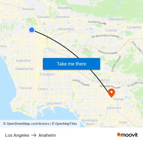 Los Angeles to Anaheim map