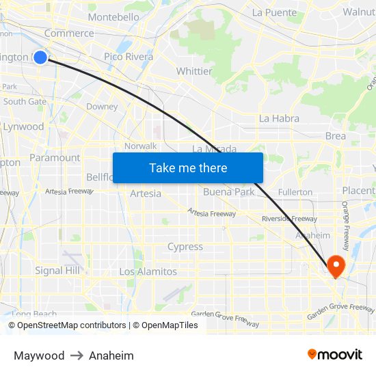 Maywood to Anaheim map