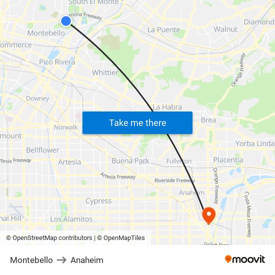 Montebello to Anaheim map