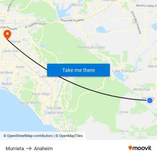 Murrieta to Anaheim map