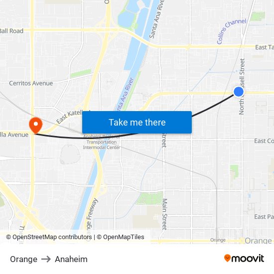 Orange to Anaheim map