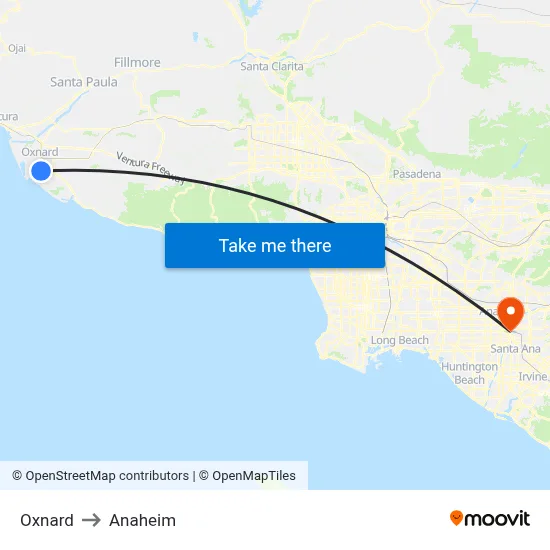 Oxnard to Anaheim map
