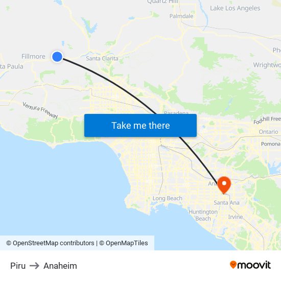 Piru to Anaheim map