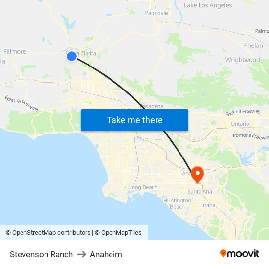 Stevenson Ranch to Anaheim map