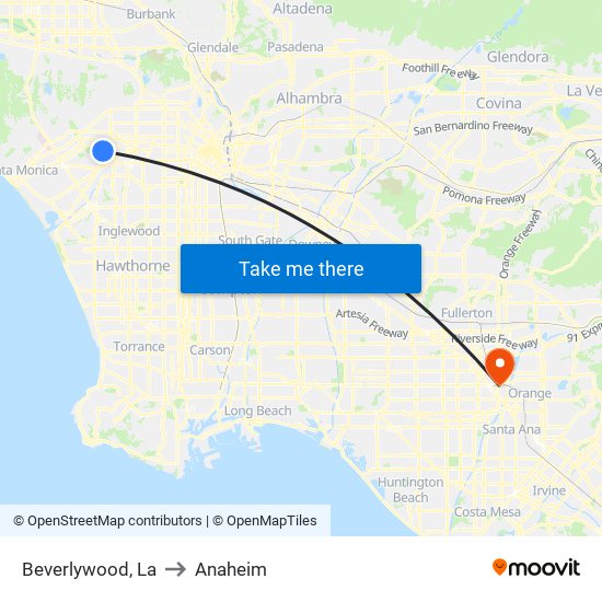 Beverlywood, La to Anaheim map