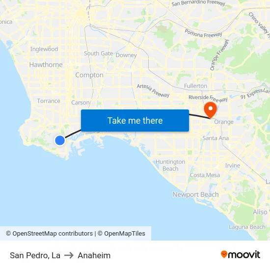 San Pedro to Anaheim map