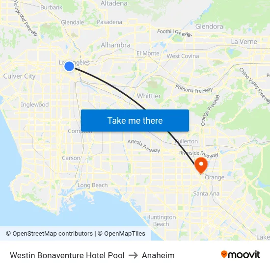Westin Bonaventure Hotel Pool to Anaheim map