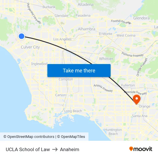UCLA School of Law to Anaheim map