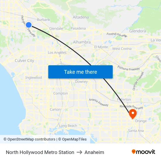 North Hollywood Metro Station to Anaheim map