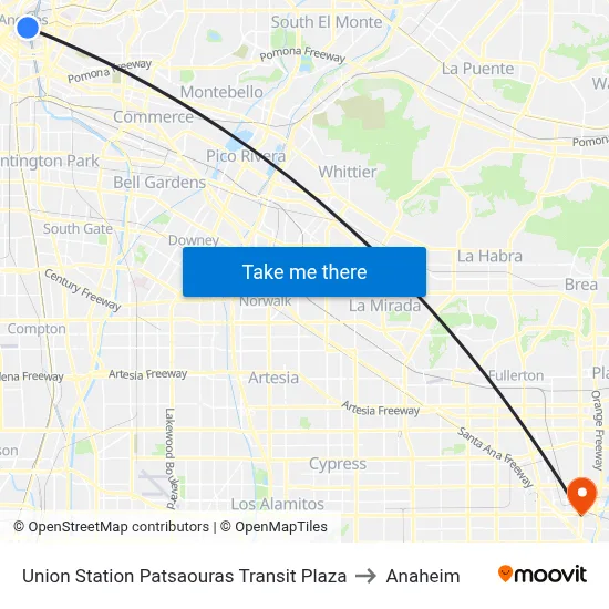Union Station Patsaouras Transit Plaza to Anaheim map