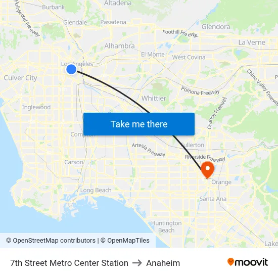 7th Street Metro Center Station to Anaheim map