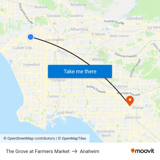 The Grove at Farmers Market to Anaheim map