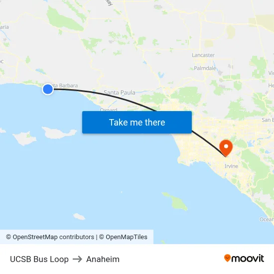 UCSB Bus Loop to Anaheim map