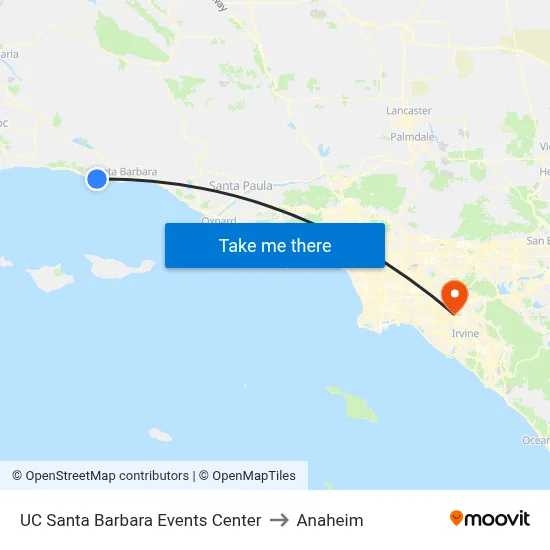 UC Santa Barbara Events Center to Anaheim map