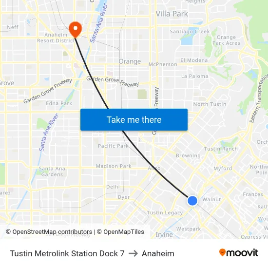 Tustin Metrolink Station Dock 7 to Anaheim map