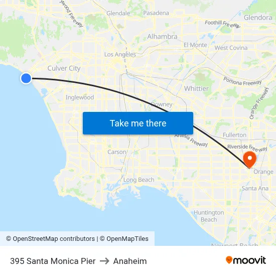 395 Santa Monica Pier to Anaheim map