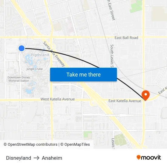 Disneyland to Anaheim map