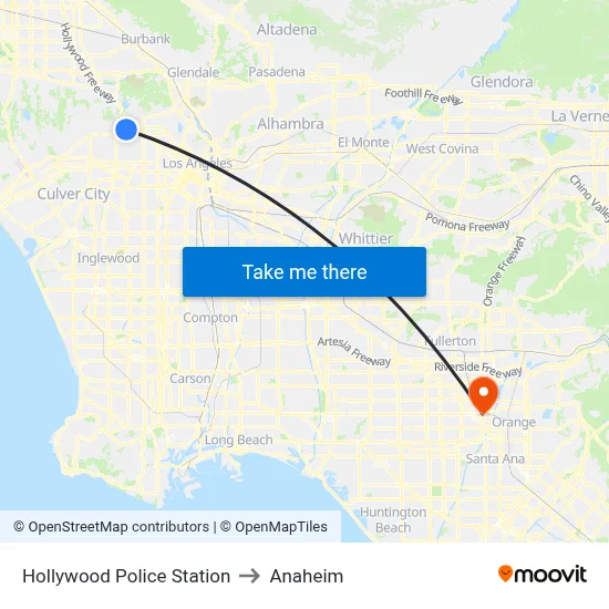 Hollywood Police Station to Anaheim map