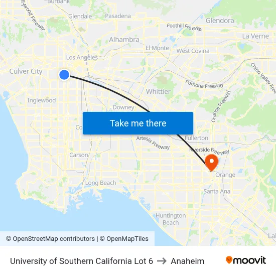 University of Southern California Lot 6 to Anaheim map