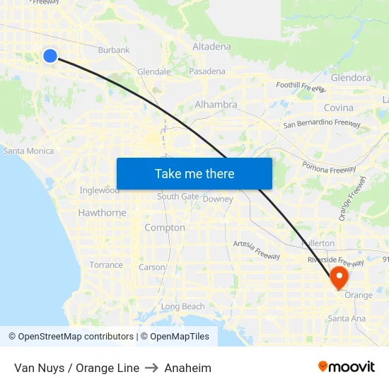 Van Nuys / Orange Line to Anaheim map