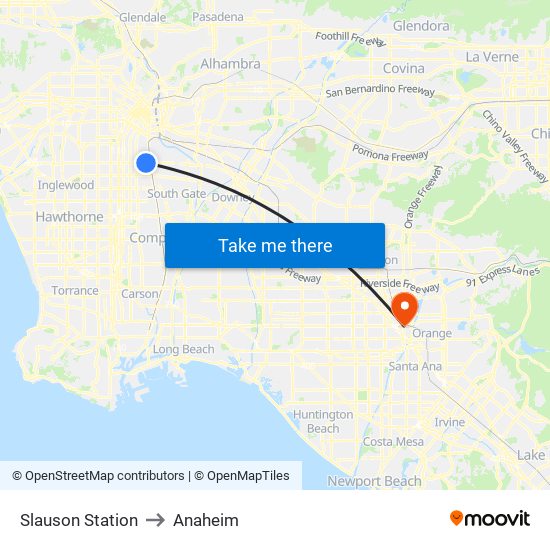 Slauson Station to Anaheim map