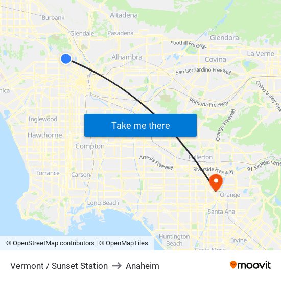 Vermont / Sunset Station to Anaheim map