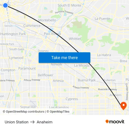 Union Station to Anaheim map