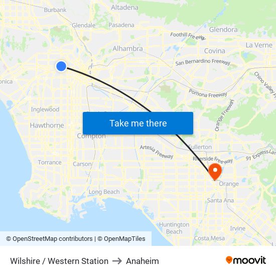 Wilshire / Western Station to Anaheim map