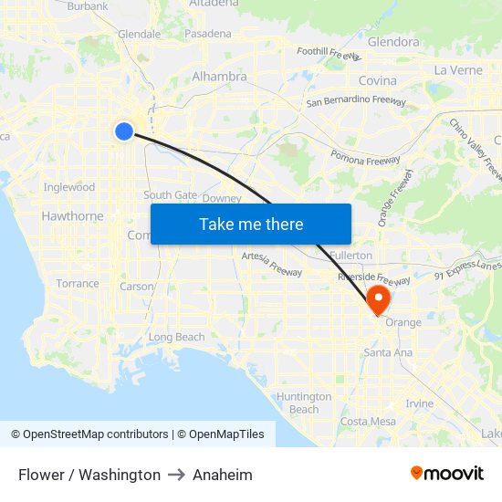 Flower / Washington to Anaheim map