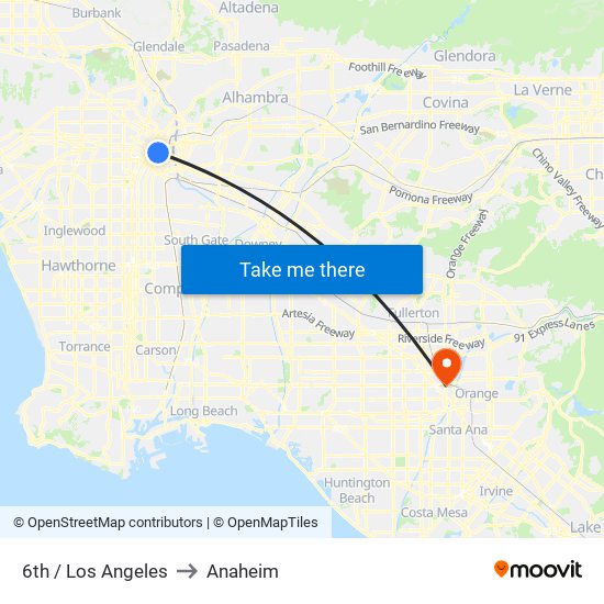 6th / Los Angeles to Anaheim map