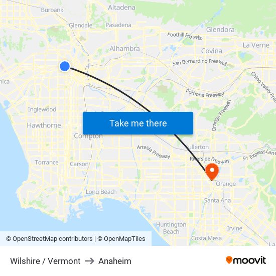 Wilshire / Vermont to Anaheim map