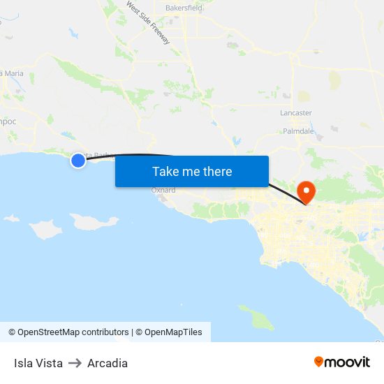 Isla Vista to Arcadia map