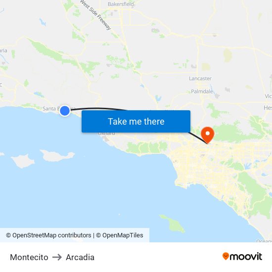 Montecito to Arcadia map