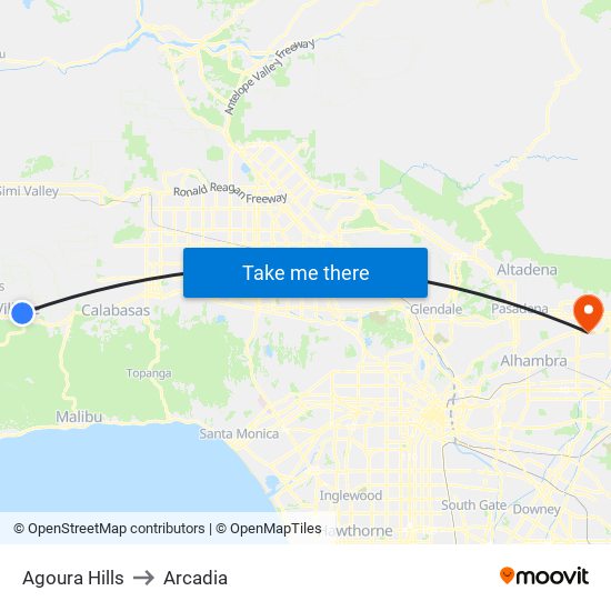 Agoura Hills to Arcadia map