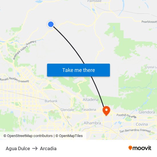 Agua Dulce to Arcadia map