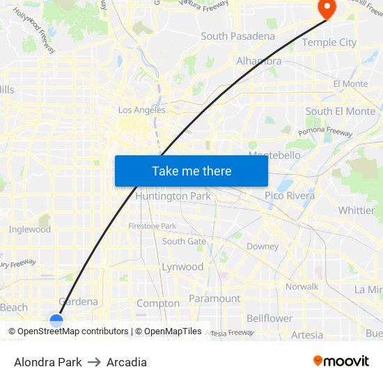 Alondra Park to Arcadia map