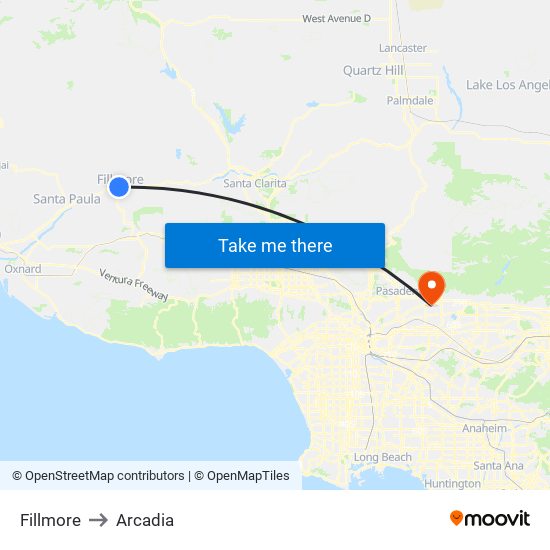 Fillmore to Arcadia map