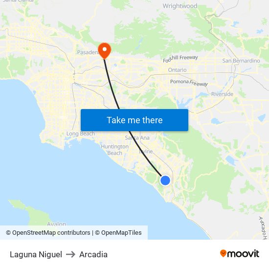 Laguna Niguel to Arcadia map