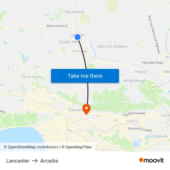Lancaster to Arcadia map